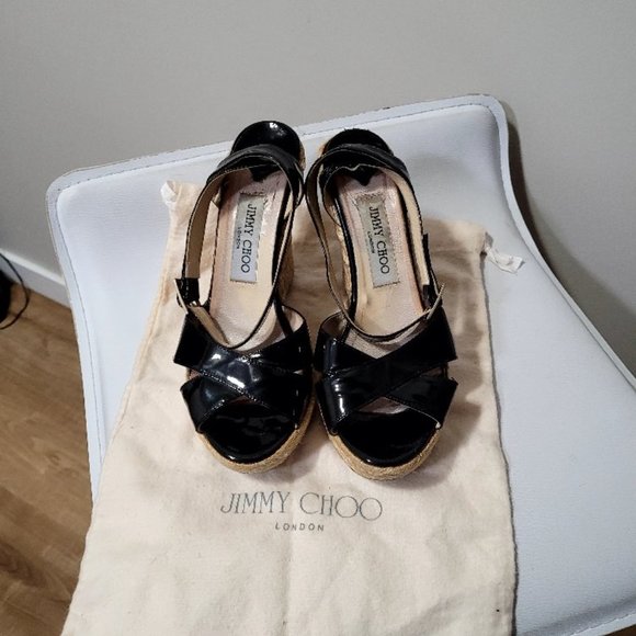 Porto black patent platform espadrille wedges jimmy choo - Picture 5 of 8